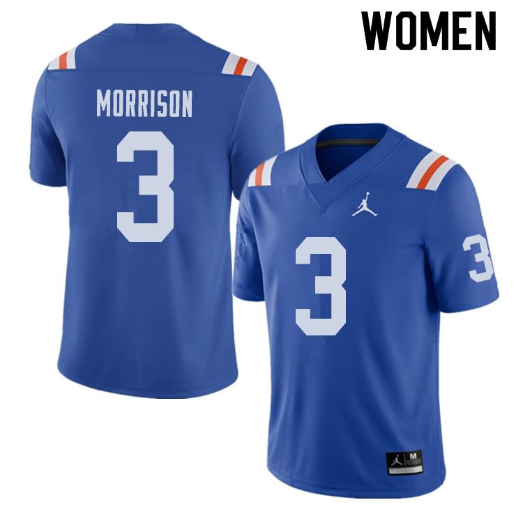 NCAA Florida Gators Antonio Morrison Women's #3 Jordan Brand Alternate Royal Throwback Stitched Authentic College Football Jersey KHV5764DU